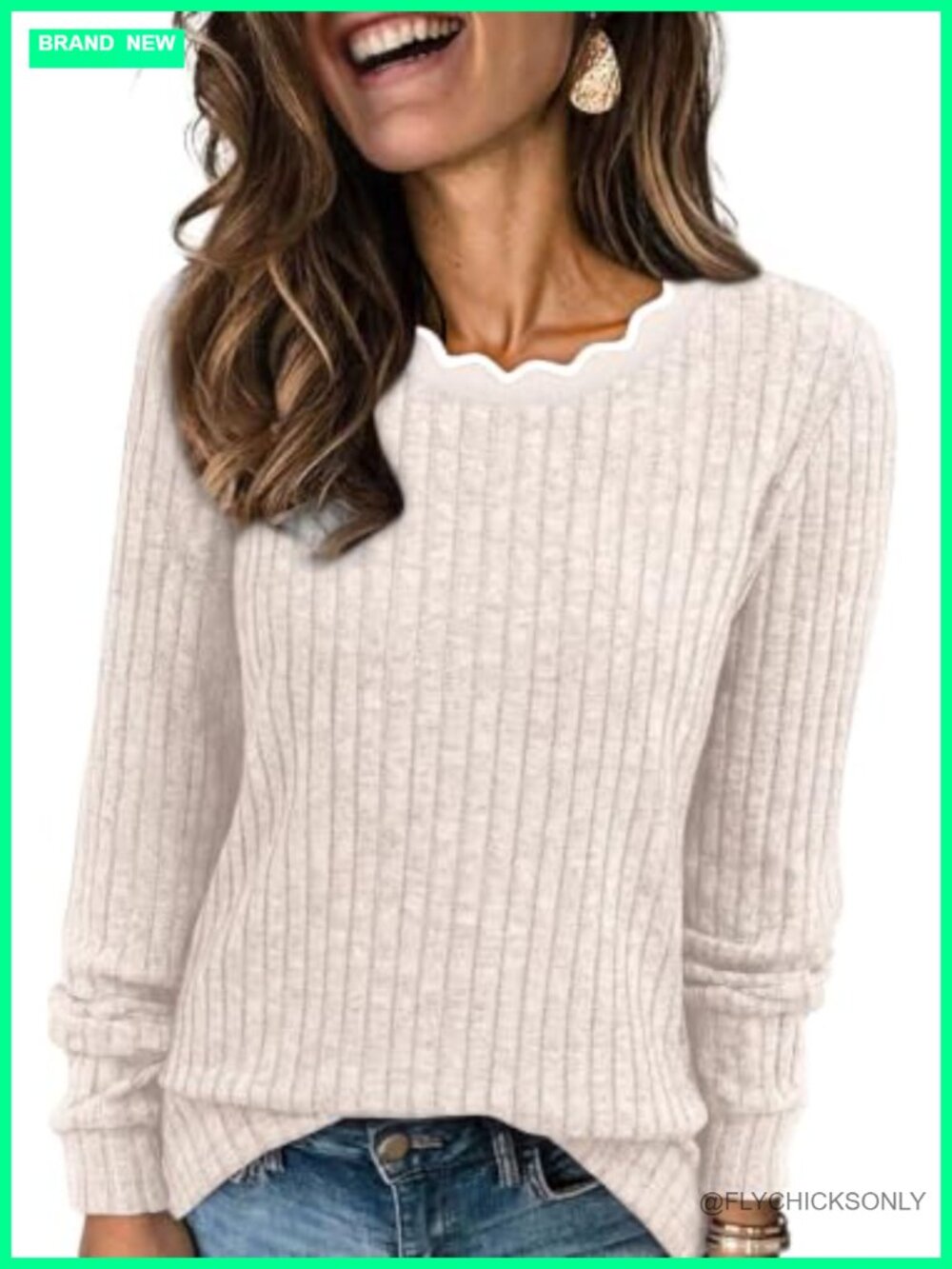 Womens Long Sleeve Tunic Top Lightweight Fall Sweater Scallop Neck Loose Fit